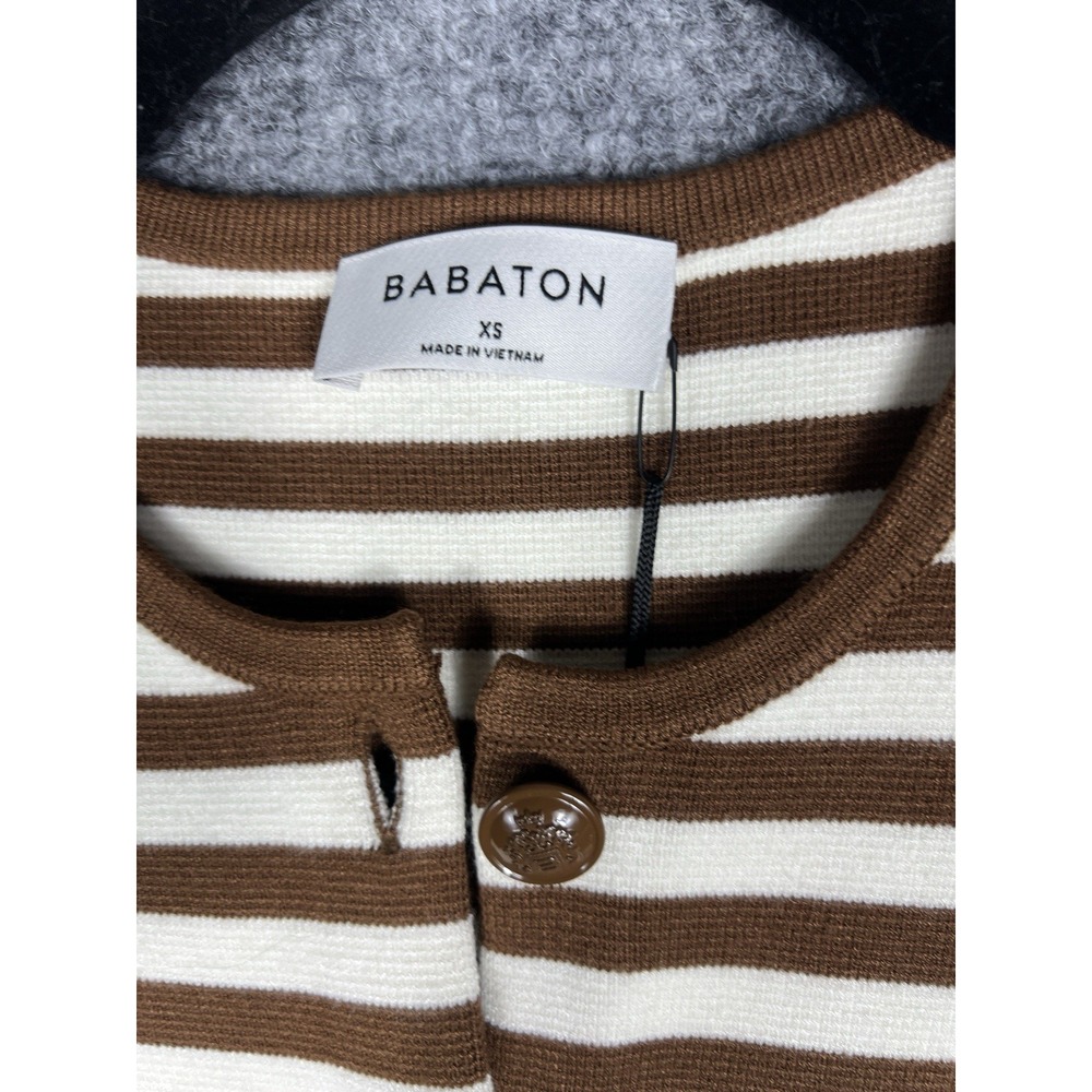 Aritzia Babaton Notable Cardigan XS Brown White Striped Cropped NWT - Picture 3 of 15